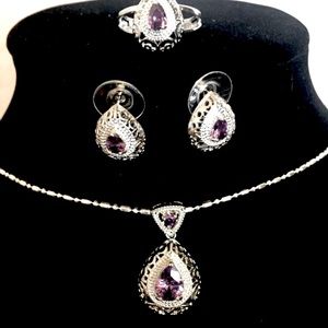 Amethyst and sterling silver necklace set